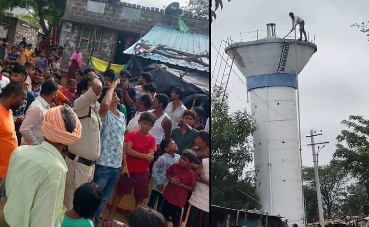 Telangana Man Climbs Water Tank After Being Denied Indiramma Housing 1 Telangana Man Climbs Water Tank After Being Denied Indiramma Housing