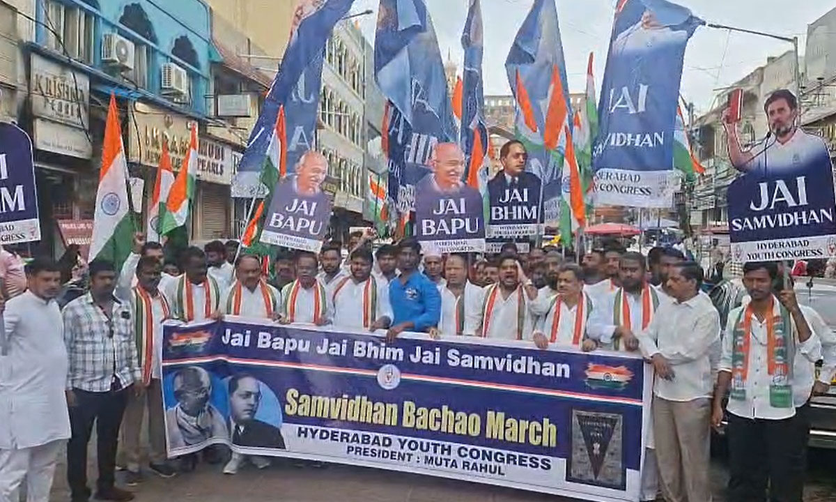 Hyderabad: ‘Jai Bapu Jai Bhim Jai Samvidhan’ Padayatra Held from Charminar to Madina X Road 1 Hyderabad: ‘Jai Bapu Jai Bhim Jai Samvidhan’ Padayatra Held from Charminar to Madina X Road