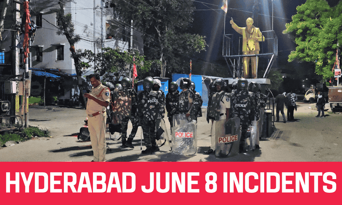 Three Communal Incidents Spark Tension in Hyderabad on June 8 1 Police presence at one of the incident sites in Hyderabad on June 8 night following reports of communal tension.