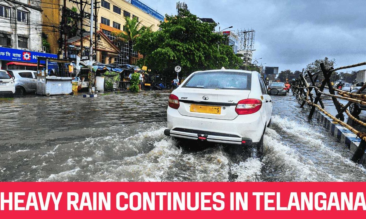 Flooded streets in Karimnagar town after heavy rains swept across Telangana, disrupting daily life.