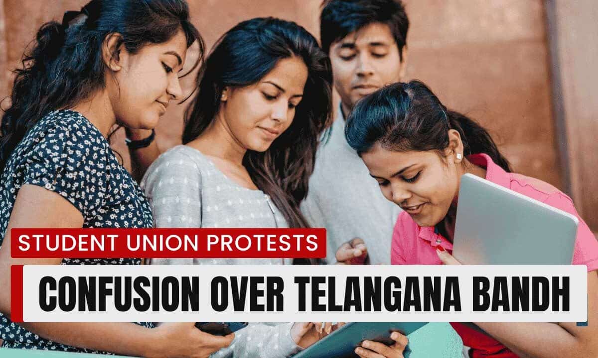 Student union members rally in Hyderabad demanding education reforms amid school closure uncertainty across Telangana.