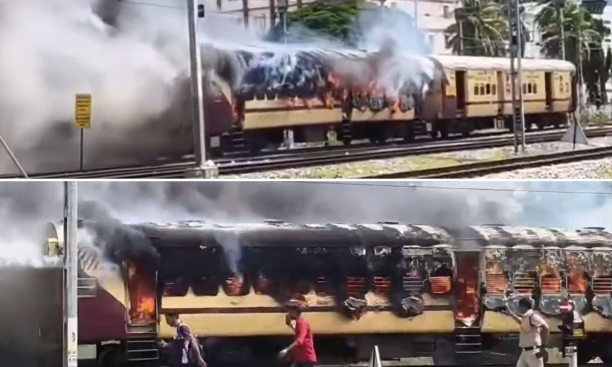 Tirupati Train Fire Incident: Massive Blaze Destroys Bogies of Rayalaseema, Shirdi Express 1 Terrible Train Fire Incident in Tirupati: Two Bogies Burnt