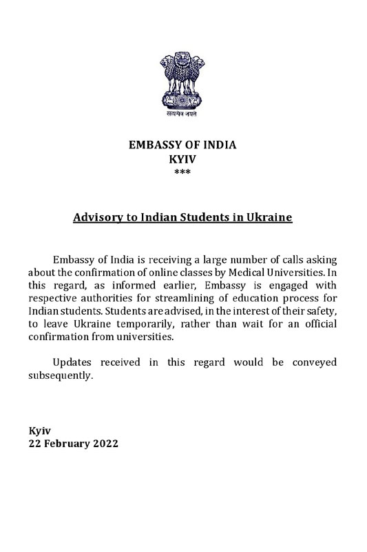 INDIAN ADVISORY UKRAINE Running out of food & money, Indian students queue up outside Embassy in Kiev