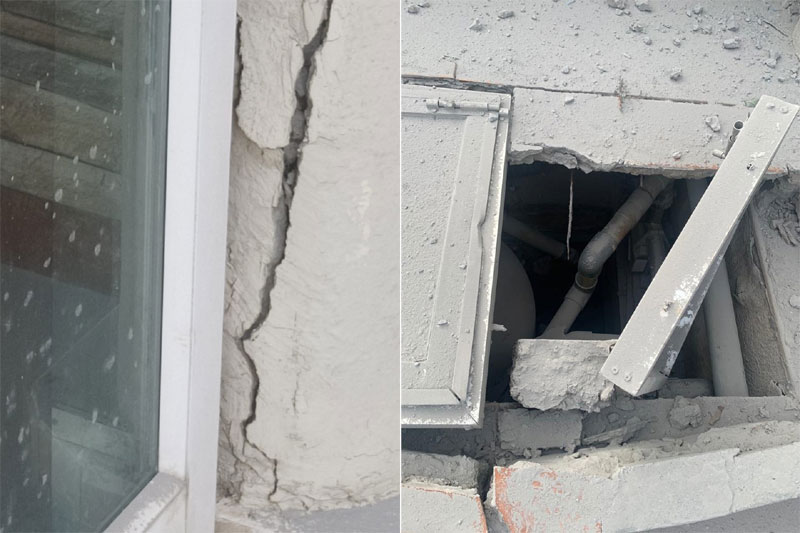 WINDOW PANES AND CRACKS 2 Twin Towers demolition: Window panes broken, cracks appear in neighbouring flats; See Pics