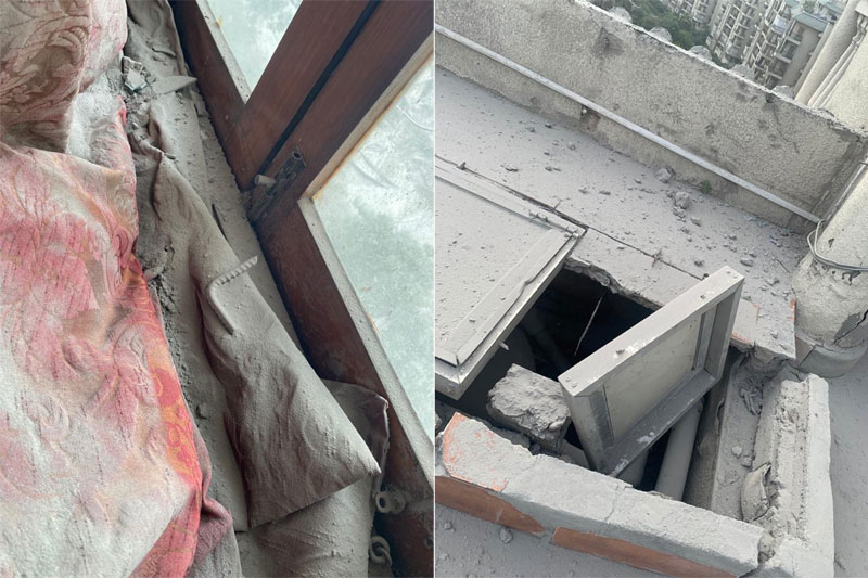 WINDOW PANES AND CRACKS 4 Twin Towers demolition: Window panes broken, cracks appear in neighbouring flats; See Pics