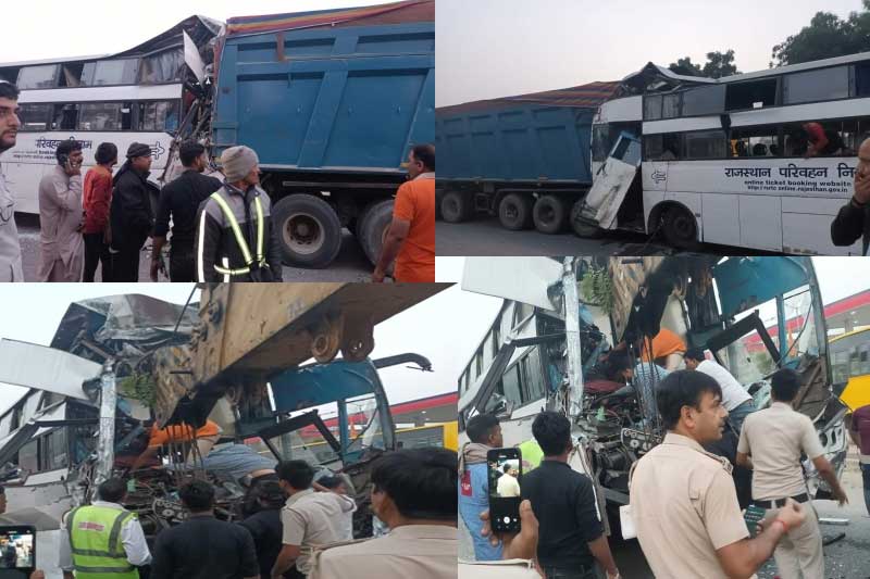 BUS TRUCK COLLISION 1 1 dead, 5 injured in bus-truck collision on Delhi-Jaipur Expressway
