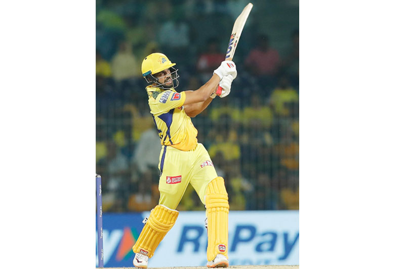 Chennai Super Kings (CSK) opener Ruturaj Gaikwad in action against Gujarat Giants (GT) during Indian Premier League (IPL) T20 match at M A Chidambaram Stadium in Chennai on Tuesday. (Photo UNI)