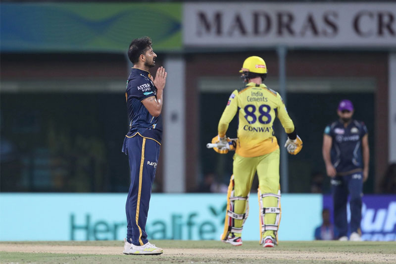 Mohis Sharma finally got wicket of Devon Conway to break 87 run opening stand (PHOTO UNI)