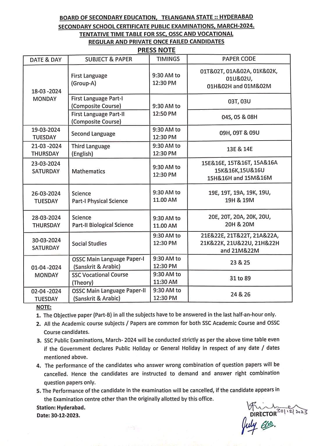 5049db42 146c 404f beca e07a48868482 Telangana SSC 10th Grade Examination 2024 Timetable Released: Full Schedule and Timings