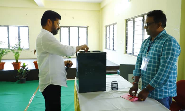 Telangana CM Revanth Reddy casts vote in MLC bypoll