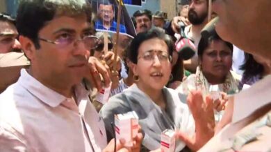 Atishi, AAP workers carrying insulin gather outside Tihar Jail