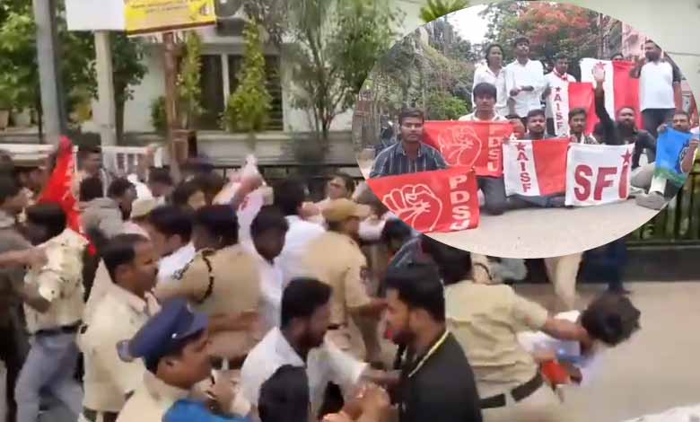 Congress's student wing, unions protest at Union Minister Kishan Reddy's residence over NEET issue