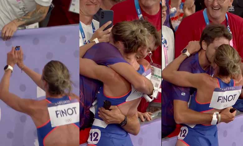 French runner Alice Finot proposes to her boyfriend with an Olympic pin after her steeplechase race: Video