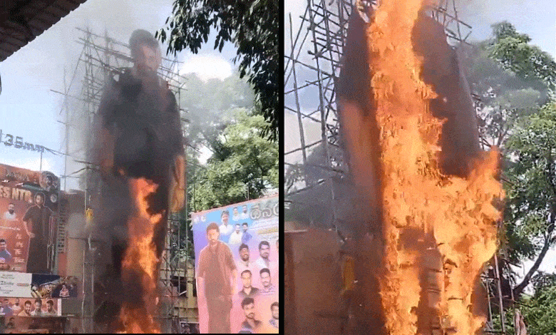 Fire Breaks Out at NTR Cutout Near Sudarshan 35mm Theater in Hyderabad