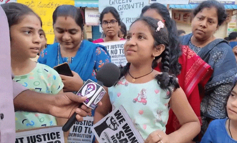 Protest in Hyderabad: Children Plead to Save Homes from Demolition in Moosi Riverbank Areas