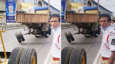 Traffic Chaos on Begumpet Flyover: DCM Truck's Tires Dislodged in Accident