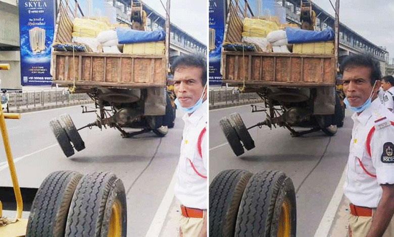 Traffic Chaos on Begumpet Flyover: DCM Truck's Tires Dislodged in Accident