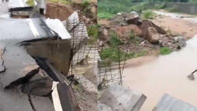 Telangana News | Heavy Rains Damage Road in Kamareddy