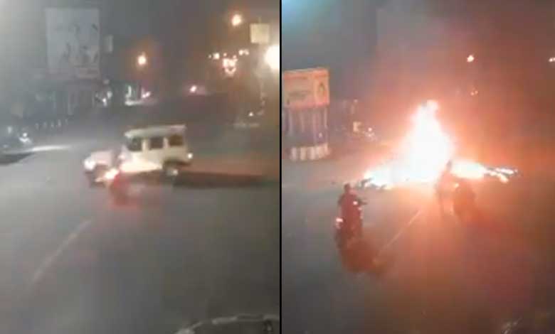 CCTV Footage: Speeding Bike Crashes into Bolero, Bursts into Flames