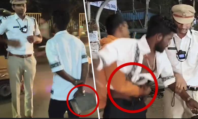 Drunk Man Attempts to Attack Traffic Cops in Hyderabad's Champapet