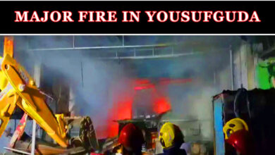 Hyderabad Blaze: Midnight Fire Engulfs SR Automobiles on Yousufguda Main Road