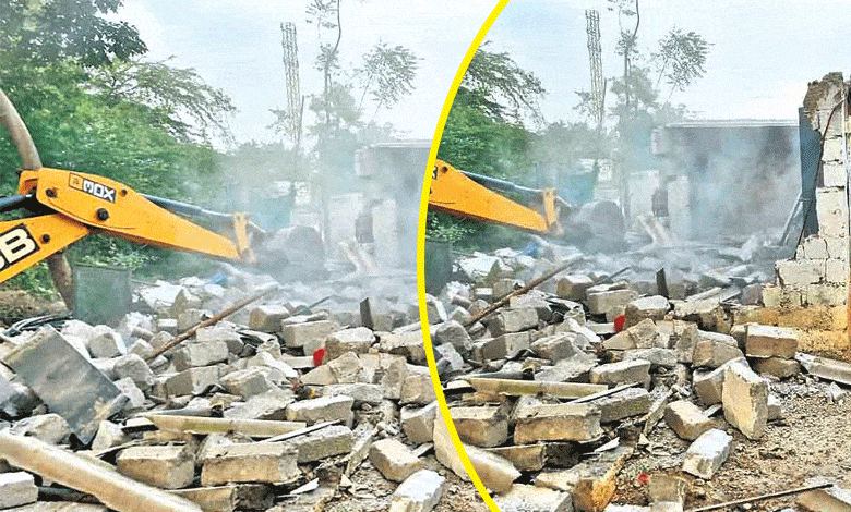 Illegal Construction on Government Land in Pet Basheerabad Demolished Again