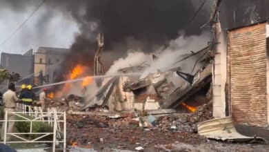 Three-story building collapses as fire rages in Hyderabad plastic factory