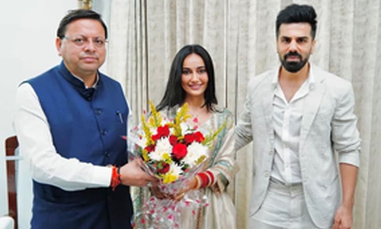 Surbhi Jyoti, Sumit meets Uttarakhand CM Pushkar Singh Dhami post wedding