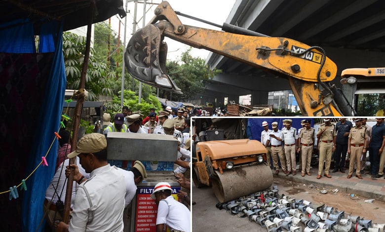 Hyderabad Traffic Police Removes Road Encroachments at Tolichowki to Prevent Traffic Slowdowns