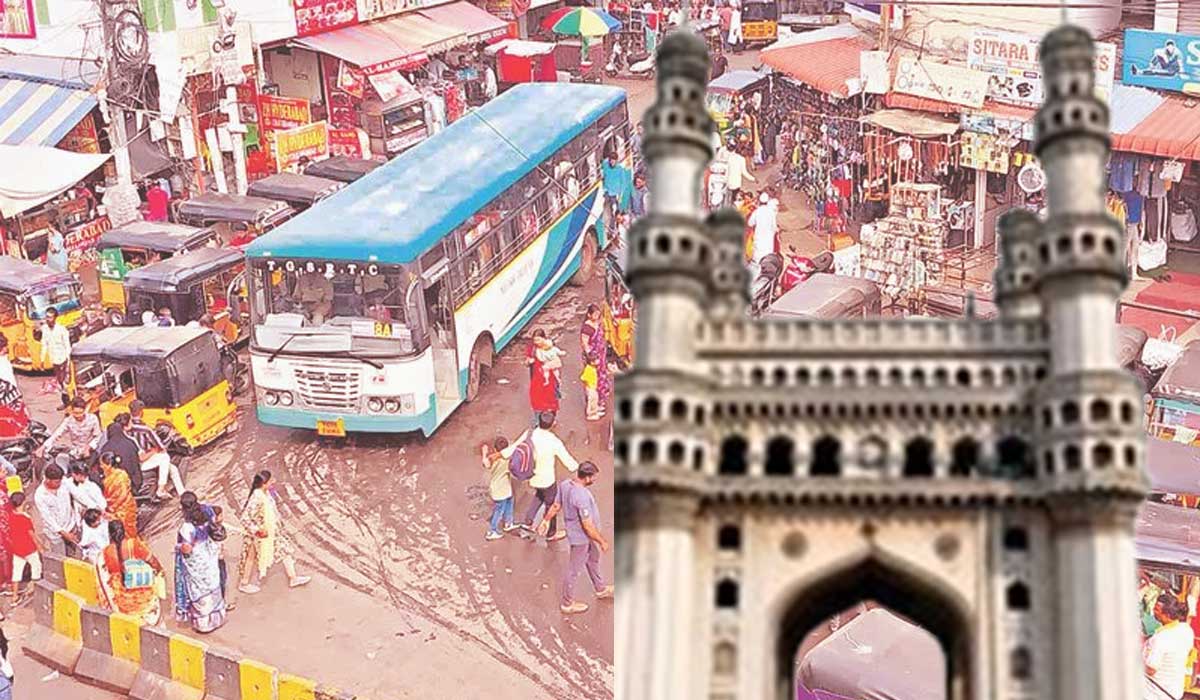 Traffic congestion and haphazardly parked auto-rickshaws obstruct the roads around Charminar, causing difficulties for residents and visitors.