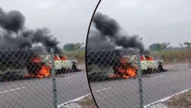 Car Catches Fire Near Madnur, Kamareddy District; Passengers Escape Unharmed