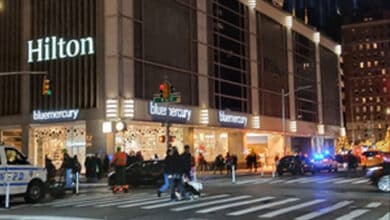 Crime scene outside the Hilton Hotel in Midtown Manhattan, where United Healthcare CEO Brian Thompson was tragically shot New York found eerie messages on bullet casings.