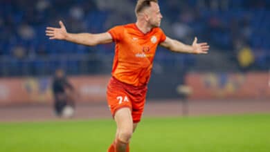 ISL 2024-25 Resourceful Punjab FC Climb Luka Majcen celebrates after scoring against Mohammedan SC in the ISL 2024-25.