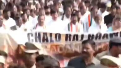 TPCC stages 'Chalo Raj Bhavan' protest against stand of centre on Manipur and Adani