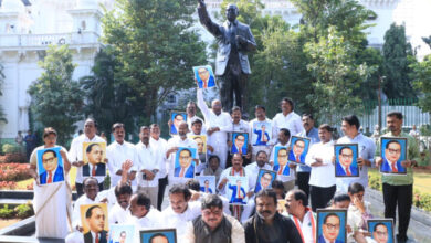 Congress legislators stage sit-in at Ambedkar statue in Telangana Assembly