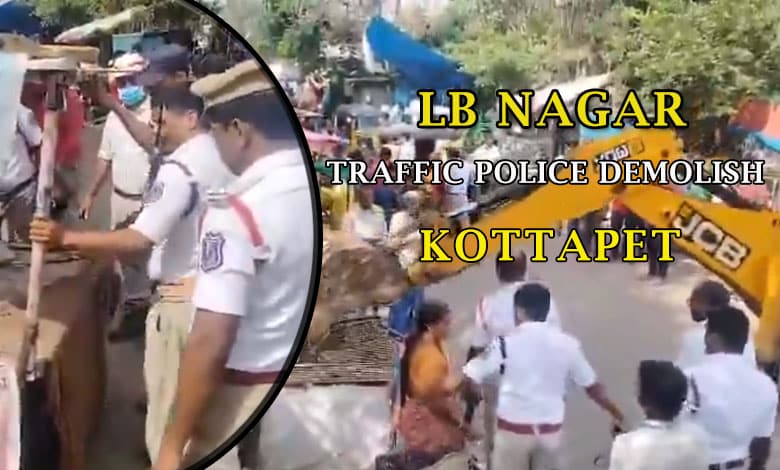 Hyderabad: LB Nagar Traffic Police Demolish Small Shops on Footpaths in Kottapet