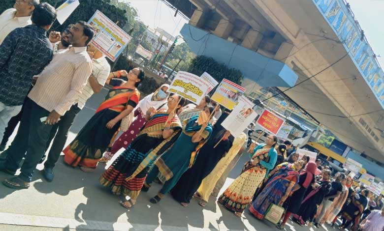 12 8 Tense Situation in Basheerbagh as Samagra Shiksha Teachers Rally for Permanent Appointments