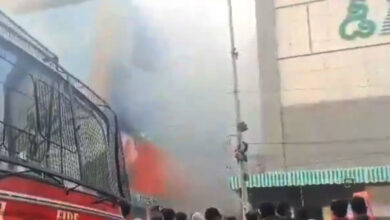 Fire Breaks Out in Shaikpet: Busy Commercial Building, Firefighters Strive to Control Blaze