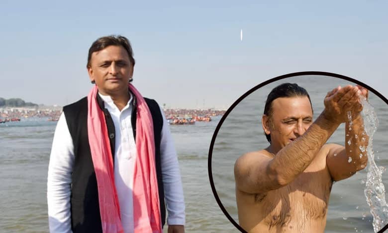 Akhilesh Yadav Takes Holy Dip in Sangam at Maha Kumbh