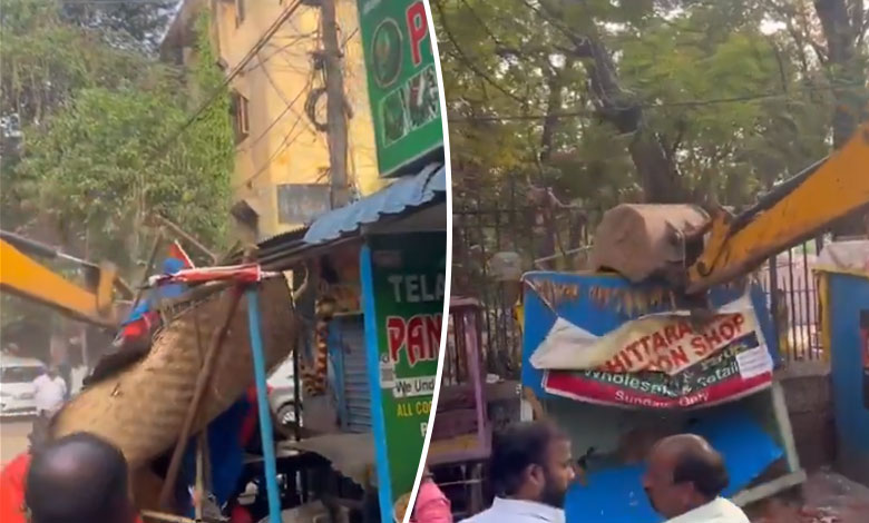 Musheerabad: Congress Government's Weekend Demolition of Roadside Structures at Sundarayya Park