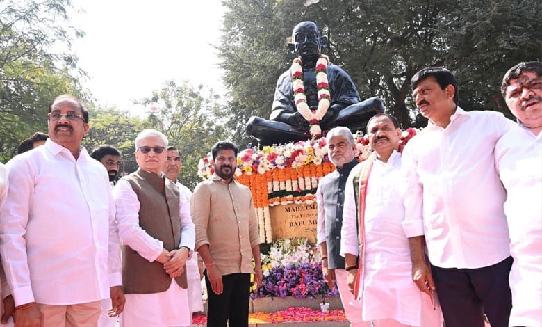 Telangana Governor and CM Revanth Reddy Pay Tributes to Mahatma Gandhi