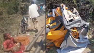 Tragic Collision: Lorry Loaded with Rail Tracks Crashes into Auto, Seven Dead Including a Child