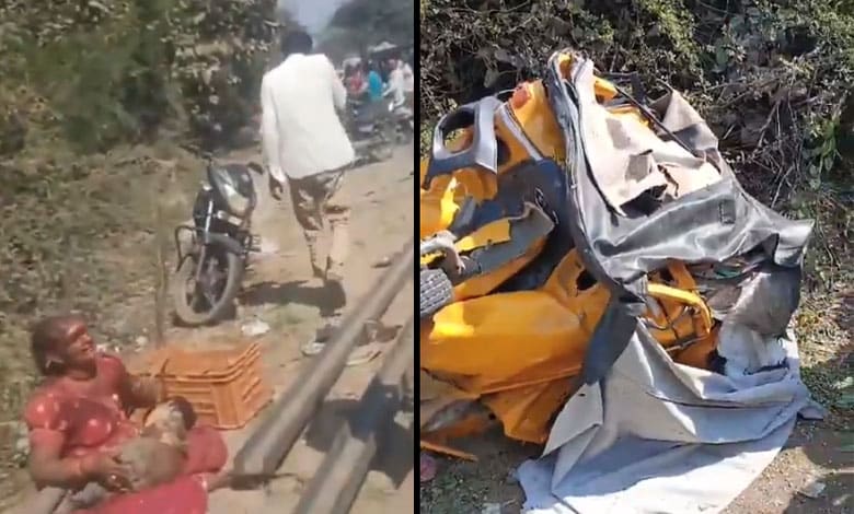 Tragic Collision: Lorry Loaded with Rail Tracks Crashes into Auto, Seven Dead Including a Child