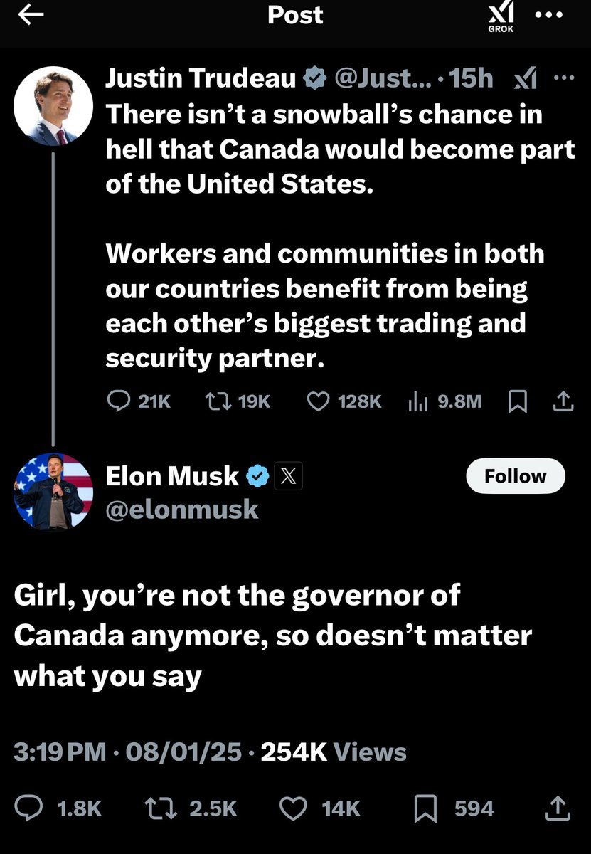 image 36 'Girl, You're No Longer Governor': Elon Musk Roasts Justin Trudeau for Rejecting US-Canada Merger Call