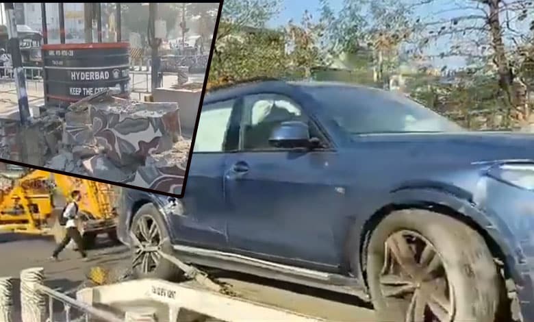 Jubilee Hills Shocker: BMW Crashes into Police Check-post, Driver Fleeing