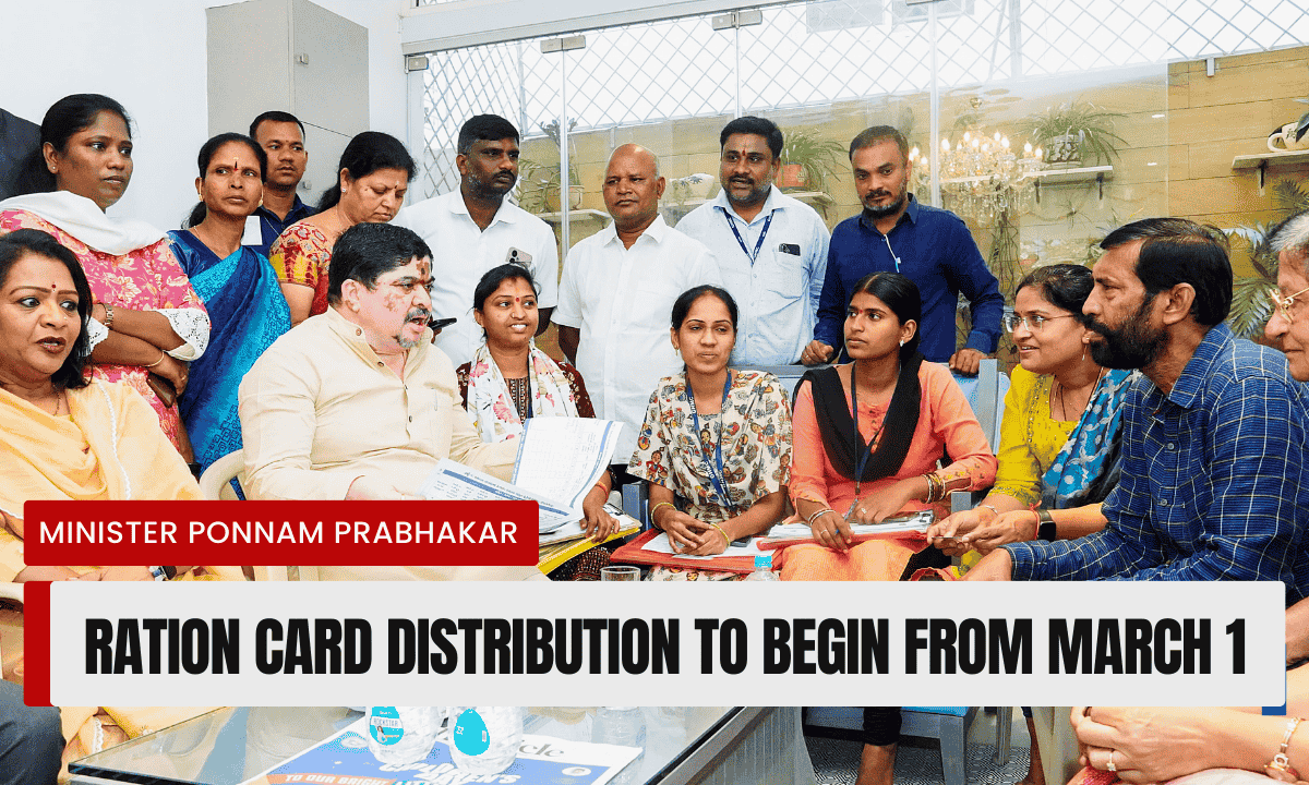 Telangana Minister Ponnam Prabhakar announces ration card distribution drive starting March 1, 2025.