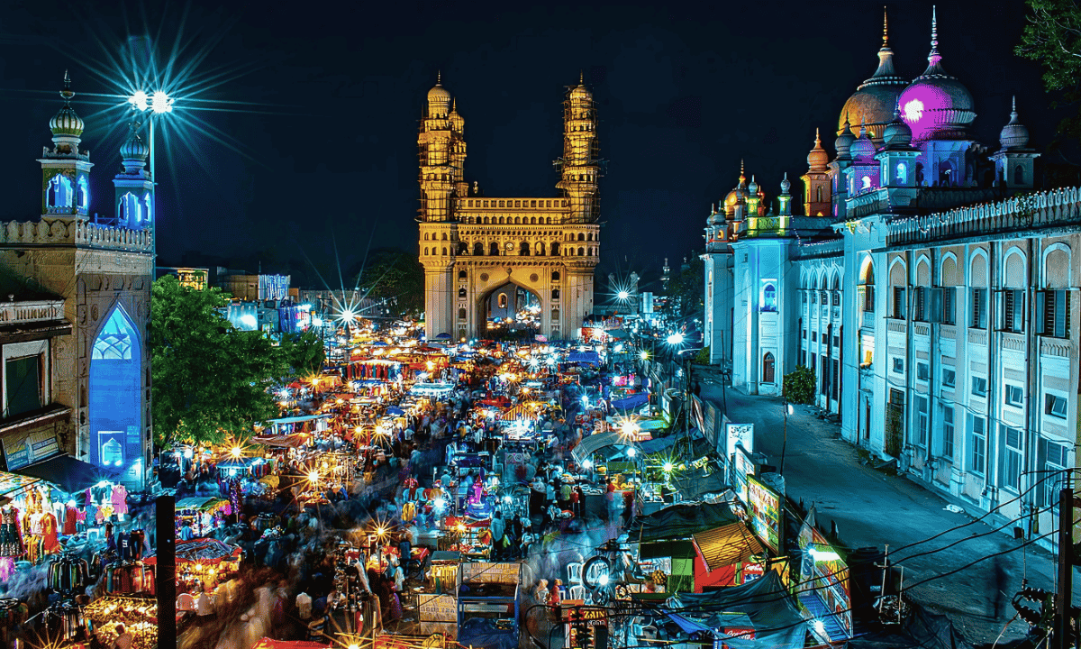 Shoppers explore vibrant markets in Hyderabad's Old City during Ramadan, with stalls offering traditional delicacies like Haleem and festive goods.