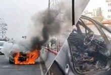 Hyderabad: Moving Car Catches Fire on PVNR Expressway (Video)