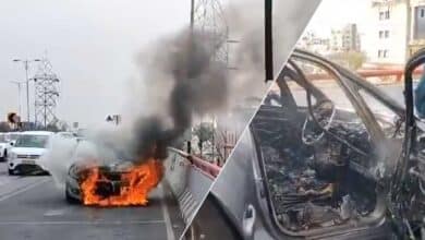 Hyderabad: Moving Car Catches Fire on PVNR Expressway (Video)