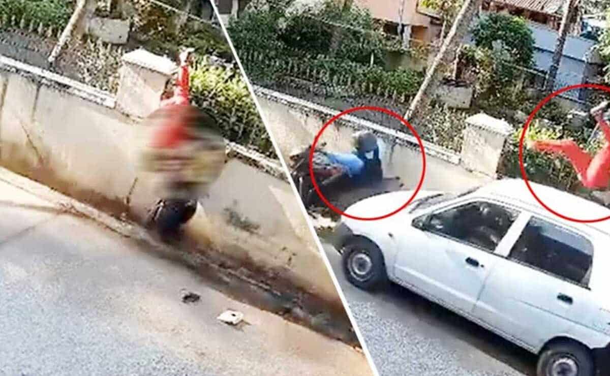 Speeding Car Hits Bike and Pedestrian; Woman Left Hanging on Iron Grille (Shocking Video)